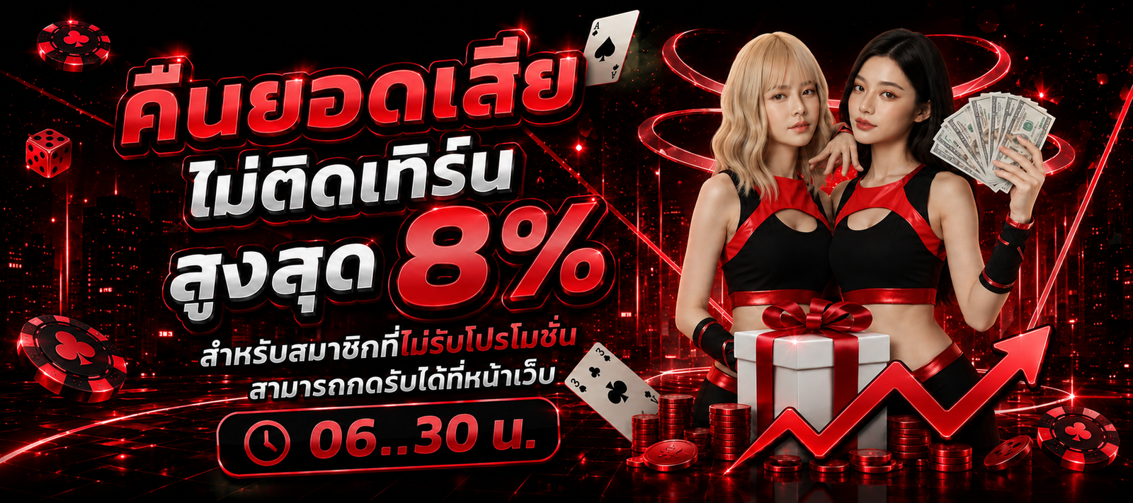 คืนยอดเสีย TUNDER24HR สูงสุด 8% สำหรับสมาชิกที่ไม่รับโปรโมชั่น